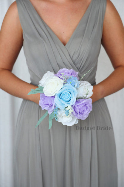 Silk Wedding Bouquet in Lavender and Light Blue - $39.50 | Hawk Collection