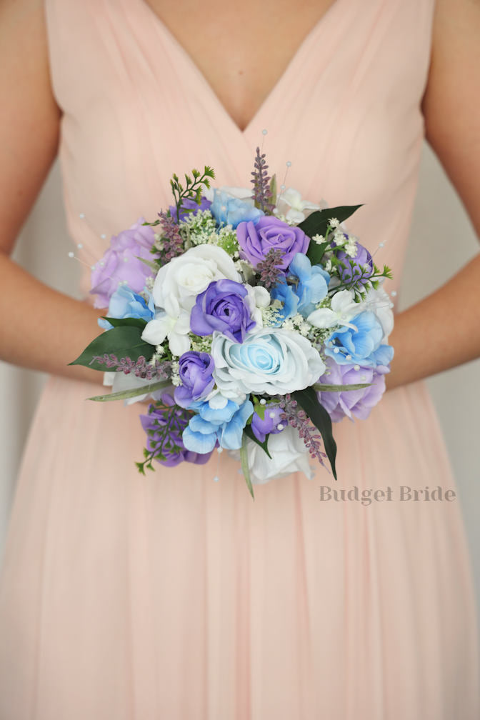 Silk Wedding Bouquet in Lavender and Light Blue - $58.50 | Everleigh