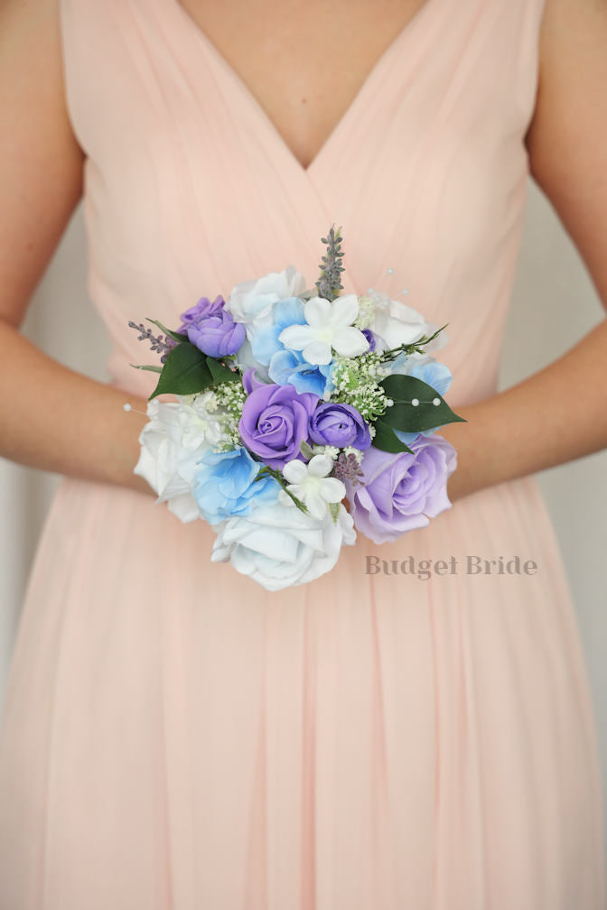 Silk Wedding Bouquet in Lavender and Light Blue - $58.50 | Everleigh