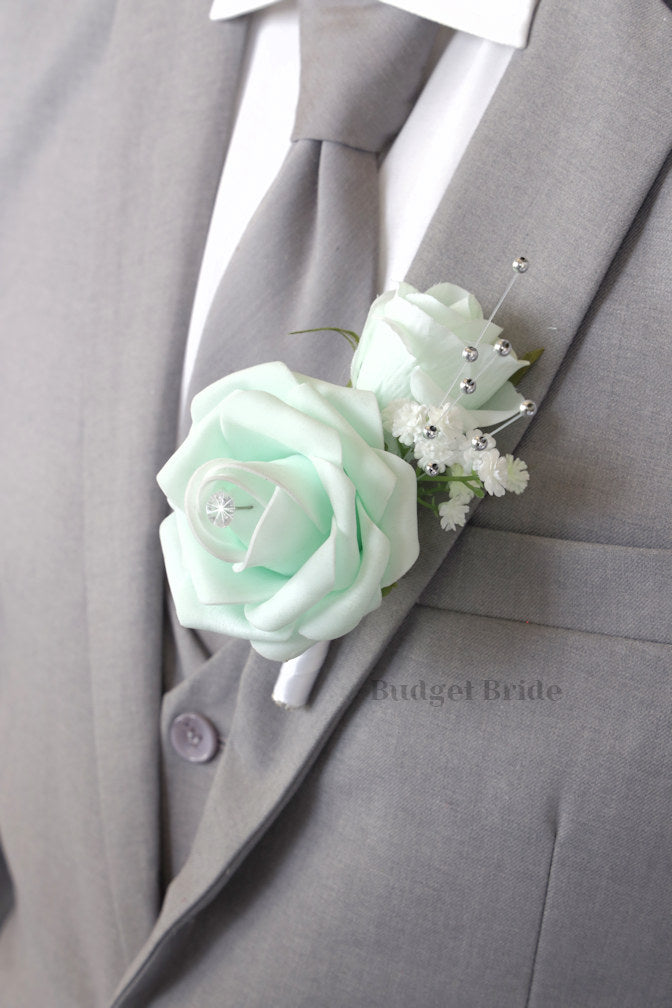 Silk Wedding Bouquet in Mint and Peach - $39.50 | Captiva Collection