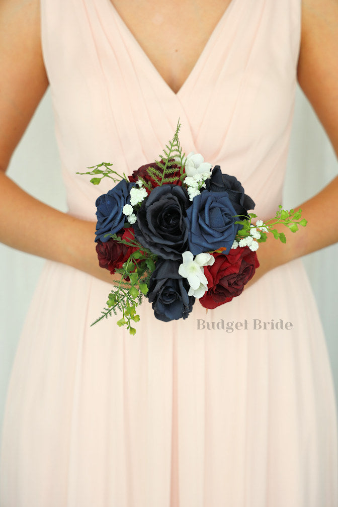 Silk Wedding Bouquet in Navy and Burgundy  - $39.50 | Viva Collection
