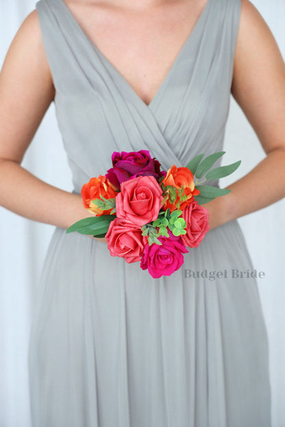 Silk Wedding Bouquet in Orange and Watermelon - $39.50 | Bandera Collection