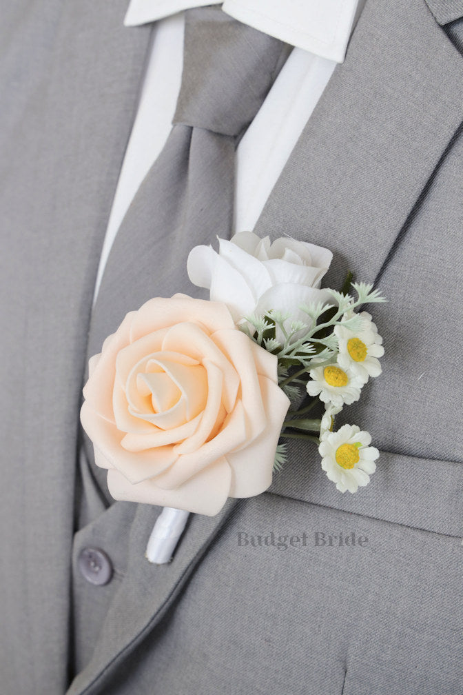 Silk Wedding Bouquet in Peach and Gray - $39.50 | Seabrook Collection
