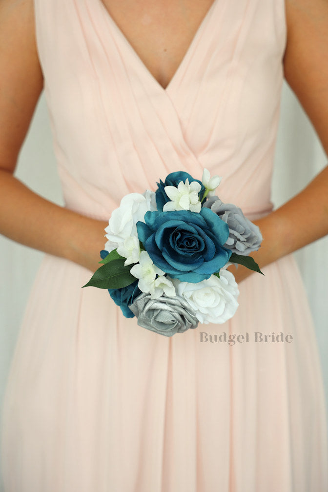 Silk Wedding Bouquet in Peacock Blue  - $39.50 | Middleton Collection