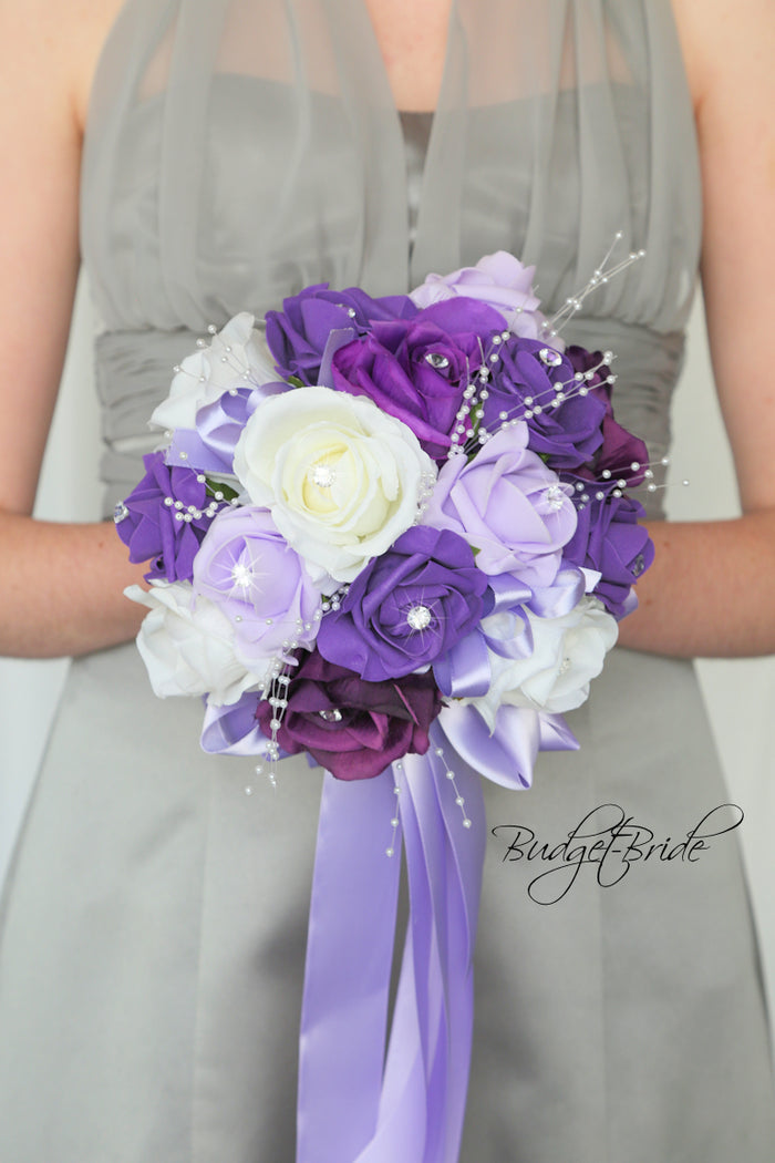 Silk Wedding Bouquet in Purple and Lavender  - $65.00 | Shay