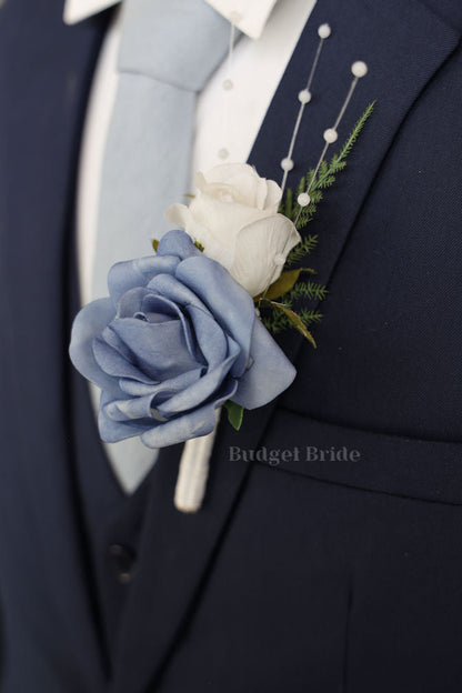 Silk Wedding Bouquet in Steel Blue and Navy  - $170.00 | Papillon