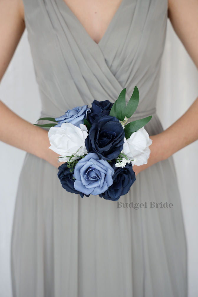 Silk Wedding Bouquet in Steel Blue and Navy  - $39.50 | Papillon