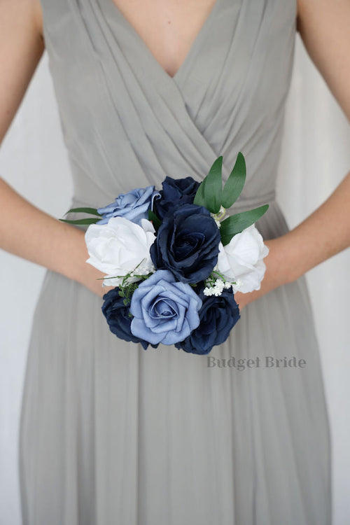 Silk Wedding Bouquet in Steel Blue and Navy  - $39.50 | Papillon