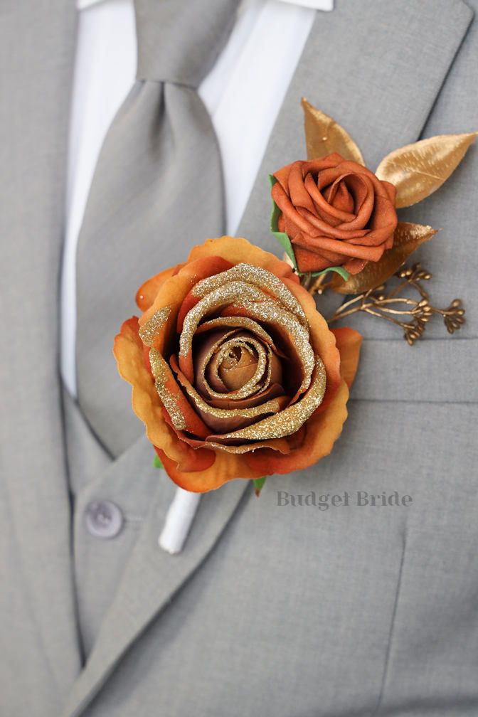 Silk Wedding Bouquet in Terracotta and Navy - $45.00 | Autumn
