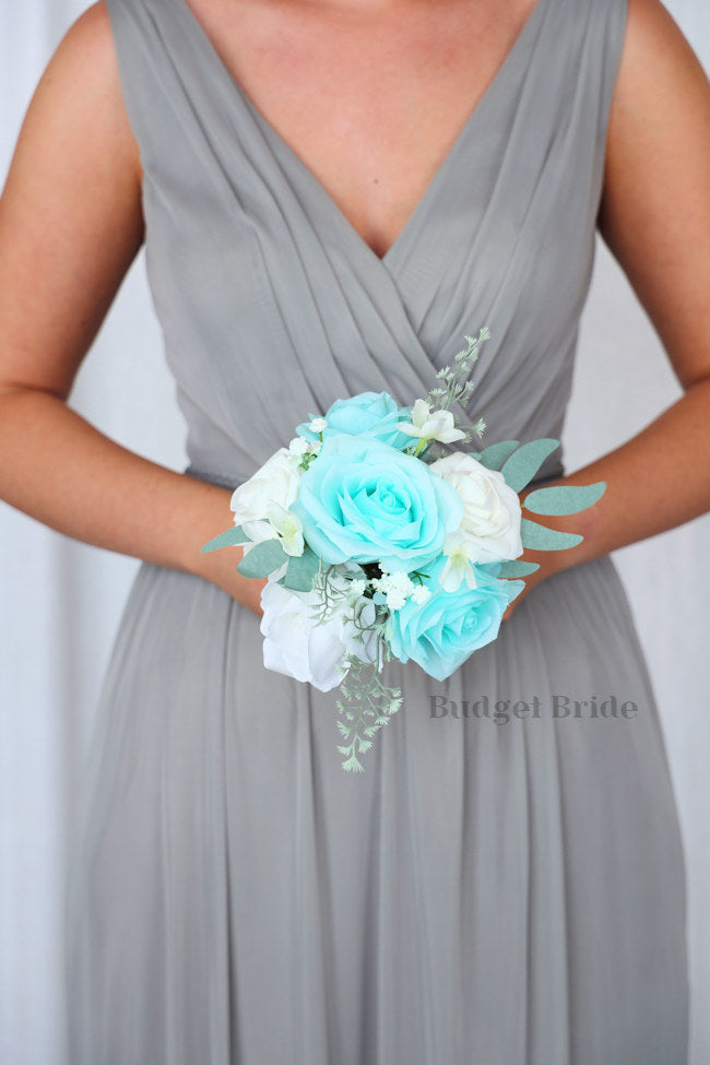Silk Wedding Bouquet in White and Aqua - $39.50 | Llano Collection