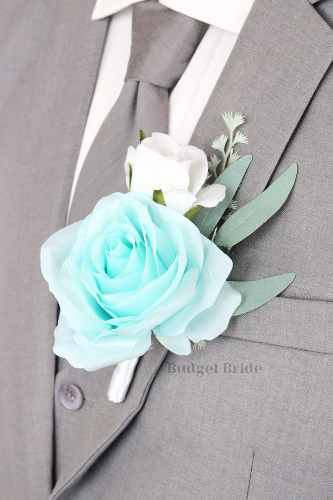 Silk Wedding Bouquet in White and Aqua - $39.50 | Llano Collection