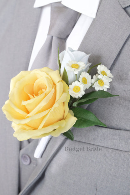 Silk Wedding Bouquet in Yellow and Sky Blue - $39.50 | Daytona Collection