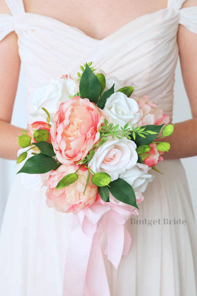 Silk Wedding Bouquet with Peonies - $58.50 | Mesquite