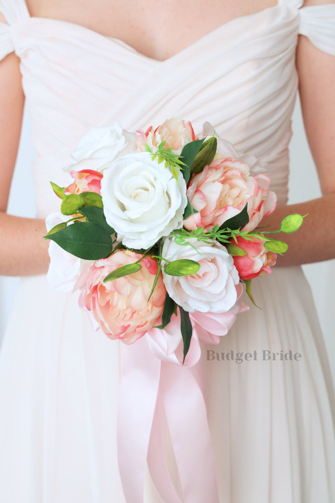 Silk Wedding Bouquet with Peonies - $58.50 | Mesquite