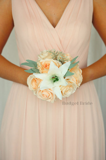 Silk Wedding Bouquet with White Lilies  - $39.50 | Bellagio Collection