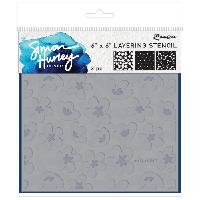 Simon Hurley create. - Stencil 6"X6" - Pretty Petals. Perfect for use with Simon Hurley create. Dye Ink Pads, ink sprays, texture paste, markers, pens, and more! Use Simon Hurley create. Available at Embellish Away located in Bowmanville Ontario Canada.