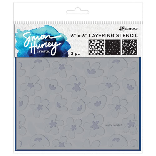 Simon Hurley create. - Stencil 6"X6" - Pretty Petals. Perfect for use with Simon Hurley create. Dye Ink Pads, ink sprays, texture paste, markers, pens, and more! Use Simon Hurley create. Available at Embellish Away located in Bowmanville Ontario Canada.