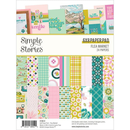 Simple Stories - Double-Sided Paper Pad 6"X8" - 24/Pkg - Flea Market. High quality 65 pound printed designer cardstock perfect for use with scrapbooking, paper crafting, card making, planning, home decor and more! Available at Embellish Away located in Bowmanville Ontario Canada.
