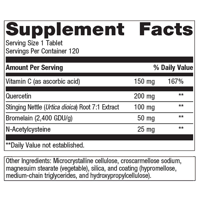 Sinuplex by Metagenics Ingredients Label