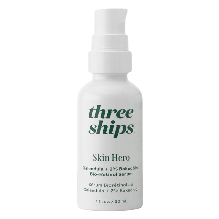 Pump Bottle of Three Ships Skin Hero Bakuchiol + Calendula Bio-Retinol Serum 30ml
