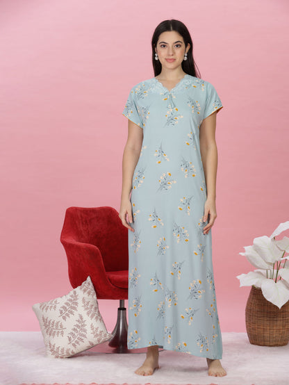 Rayon Designer Nighty  Shop Sky Blue Rayon Maxi Nightgown for Women Online in India- 9shines label