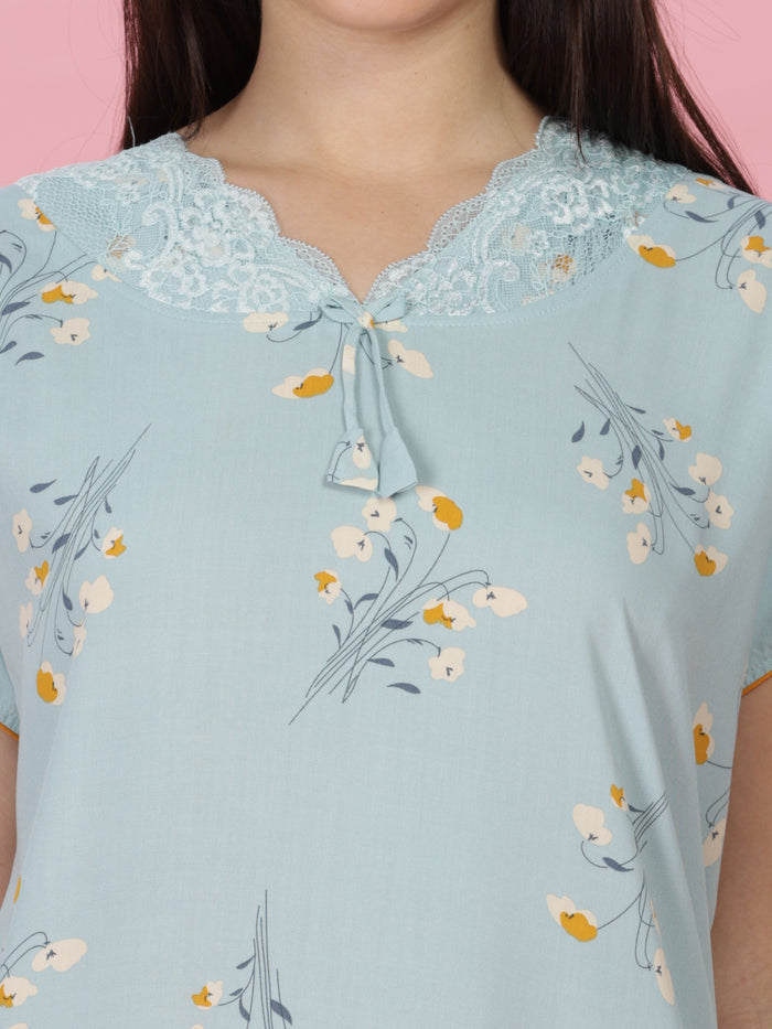 Rayon Designer Nighty  Shop Sky Blue Rayon Maxi Nightgown for Women Online in India- 9shines label
