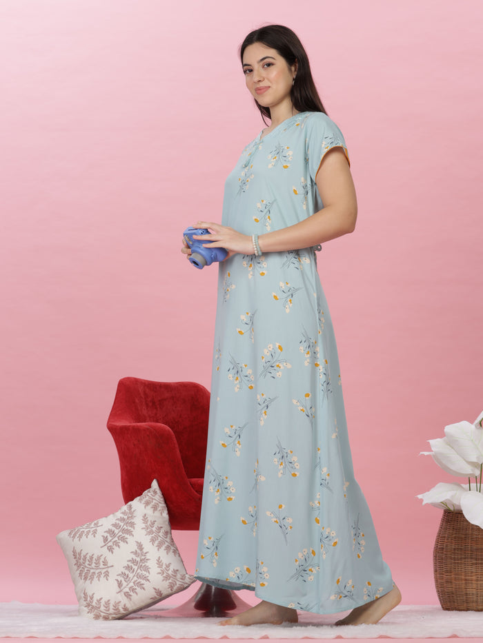 Rayon Designer Nighty  Shop Sky Blue Rayon Maxi Nightgown for Women Online in India- 9shines label