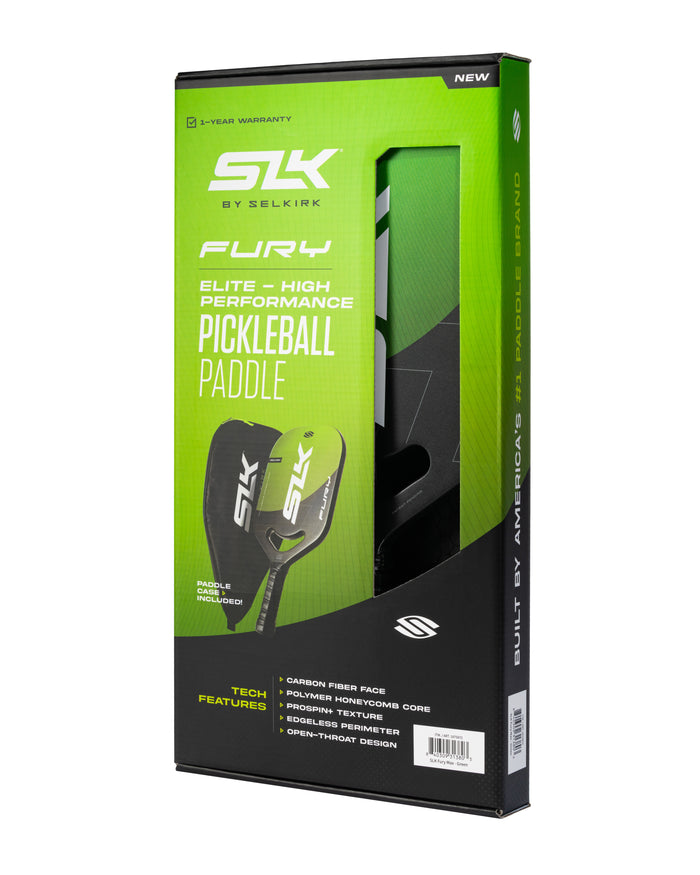 SLK by Selkirk FURY elite high-performance pickleball paddle in packaging; paddle case included.
