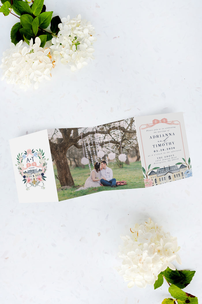 Soft Coral Crest Tri Fold Invitation