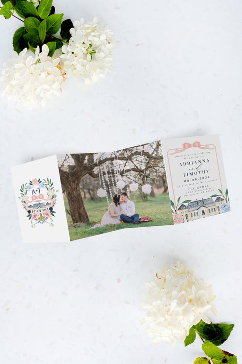 Soft Coral Crest Tri Fold Invitation