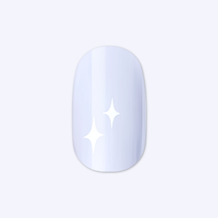 Sparkle Accent | Short | Round - Tab Press-On showing light blue false nail with white sparkle details on pale background
