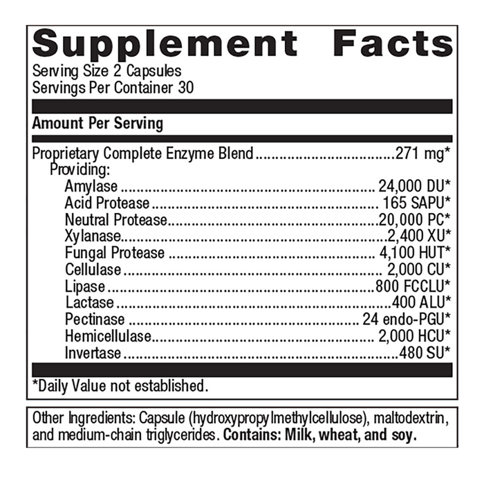 SpectraZyme Complete by Metagenics Ingredients Label