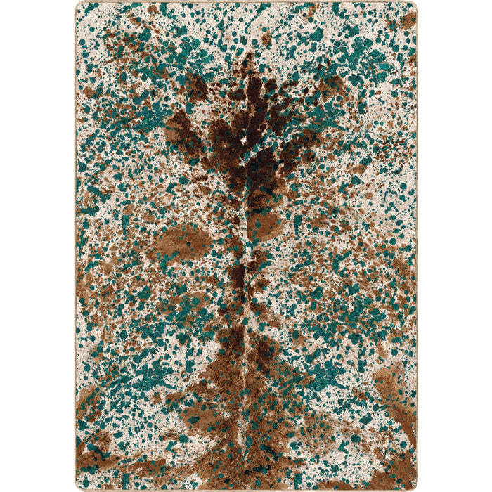 Image of an area rug, Splatter Cowhide - Green Turquoise