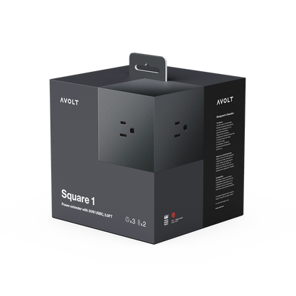 Square 1 extension cord retail box in dark gray with power outlets