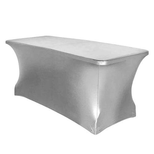 Silver stretch table cover for events and parties