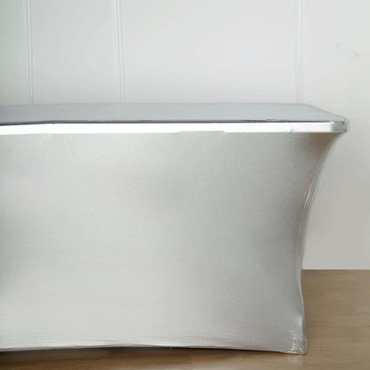 Silver table cover with sleek design for events and parties.