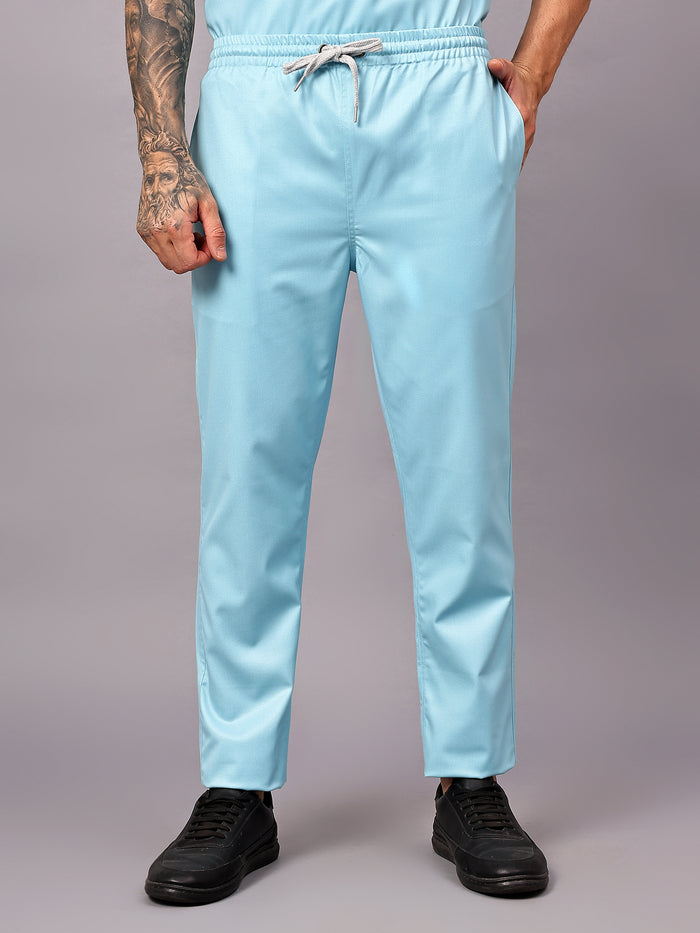 Stretchable (2Way) Men Aqua Blue Straight Scrub Pant