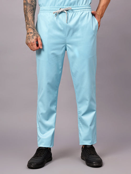 Stretchable (2Way) Men Aqua Blue Straight Scrub Pant