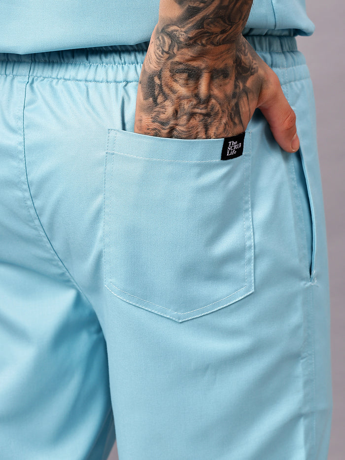 Stretchable (2Way) Men Aqua Blue Straight Scrub Pant