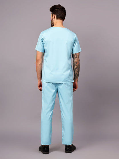 Stretchable (2Way) Men Aqua Blue Straight Scrub Pant
