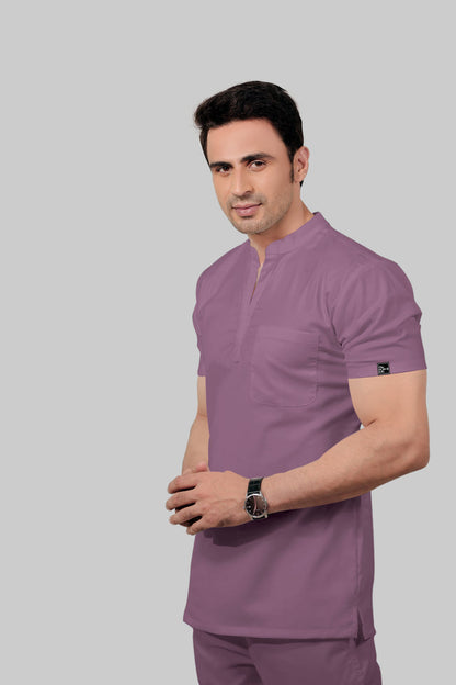 Stretchable (2Way) Men Lilac Mandarin Neck Scrub Top
