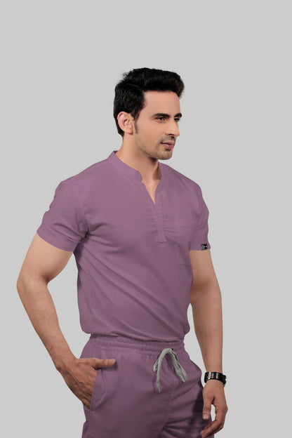Stretchable (2Way) Men Lilac Mandarin Neck Scrub Top