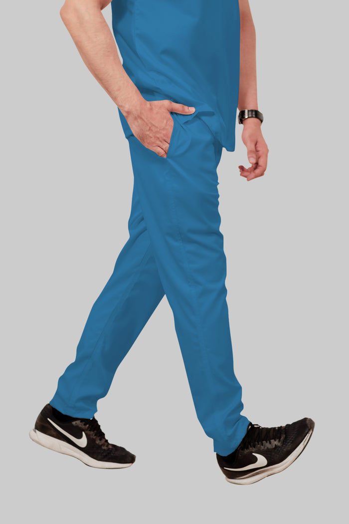 Stretchable (2Way) Men Peacock Blue Straight Scrub Pant