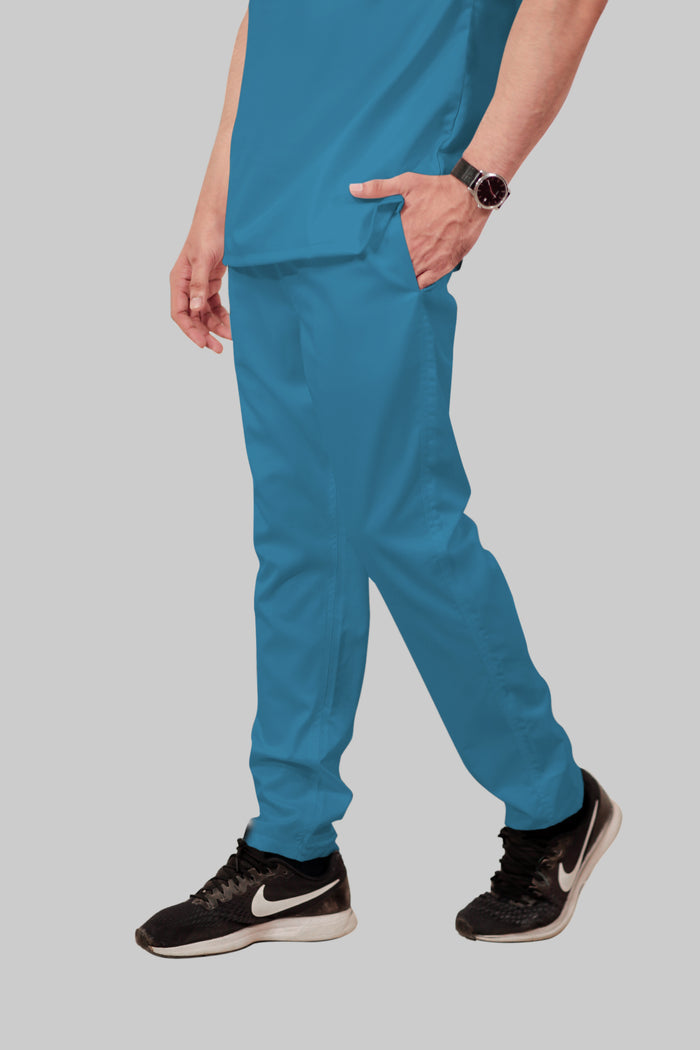 Stretchable (2Way) Men Peacock Blue Straight Scrub Pant