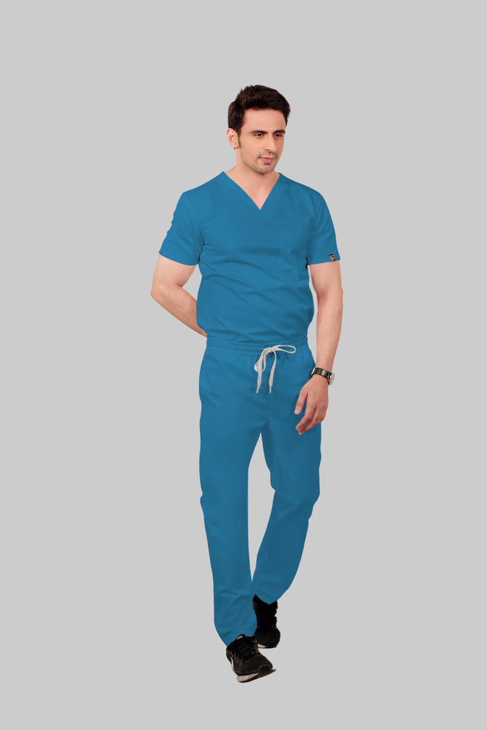 Stretchable (2Way) Men Peacock Blue Straight Scrub Pant