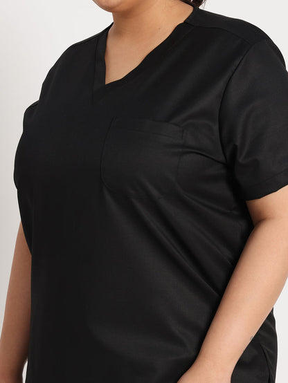 Stretchable (2Way) Women Black V-Neck Scrub Top