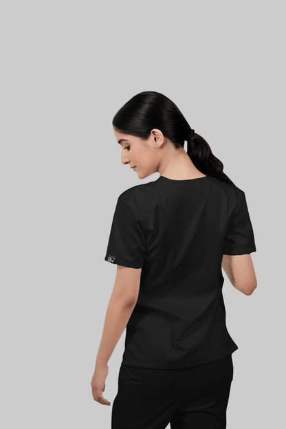 Stretchable (2Way) Women Black V-Neck Scrub Top
