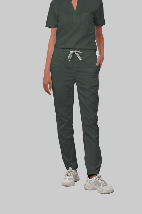 Stretchable (2Way) Women Bottle Green Straight Scrub Pant