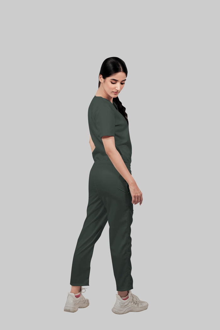 Stretchable (2Way) Women Bottle Green Straight Scrub Pant