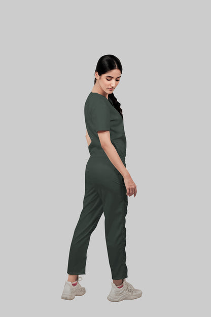 Stretchable (2Way) Women Bottle Green Straight Scrub Pant